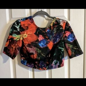 H&M Multicolor Bow Detail Top Blouse 34 2/4 Abstract Floral Party